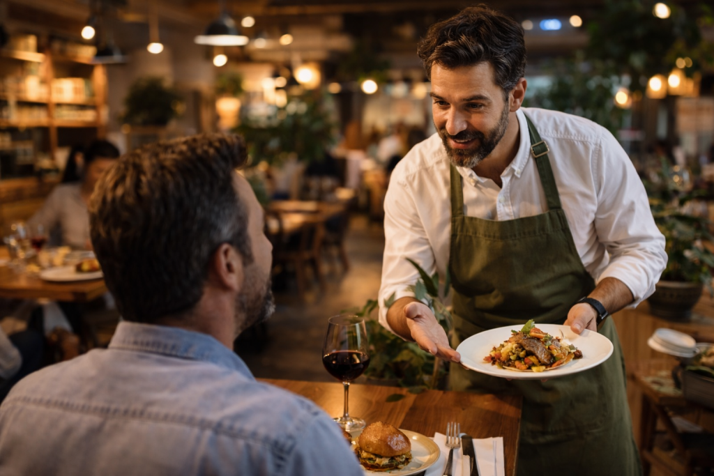 Interacción entre camarero y cliente
